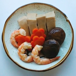高野豆腐とエビと椎茸の含め煮